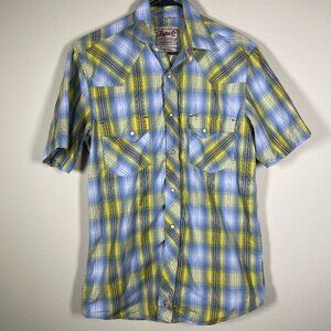 Rafter C Men's Short Sleeve Cotton Pro-Flex Western Button up Shirt Plaid Blue S